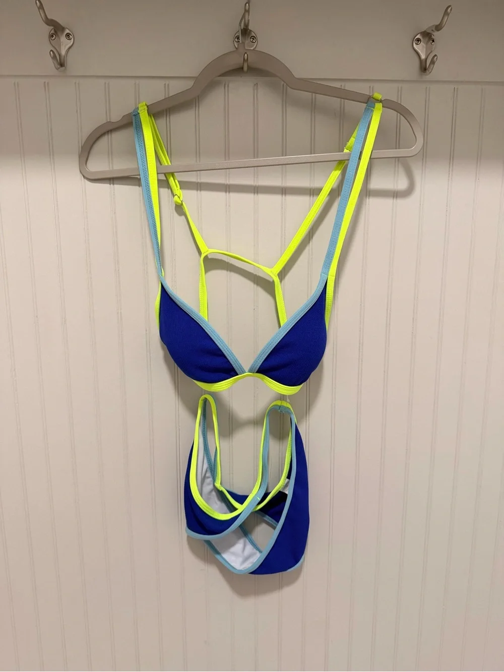 Blue & Lime Trim Triangle Bikini Set - Women Swim
